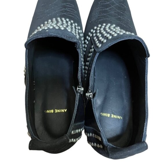 Anine Bing Low Charlie Suede Leather Studded Boot Women Size 37 - Picture 5 of 11